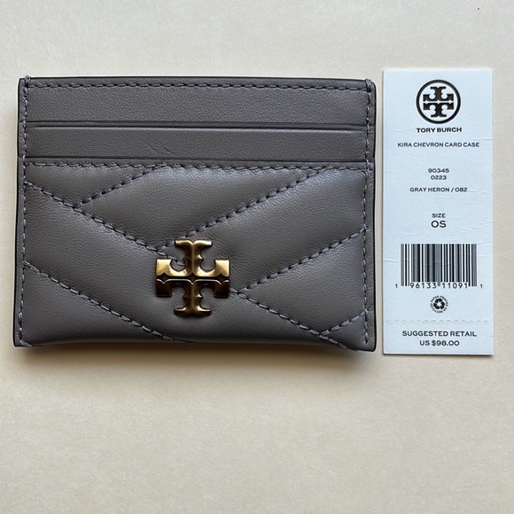 New Tory Burch Kira Chevron Card Case quilted lambskin leather, gold-ton… - Picture 7 of 10